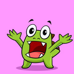 Illustration of a Happy Cartoon Monster Raising His Hands