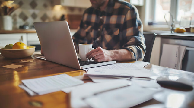 Teacher Sipping Coffee While Reviewing Lesson Plan on Laptop
