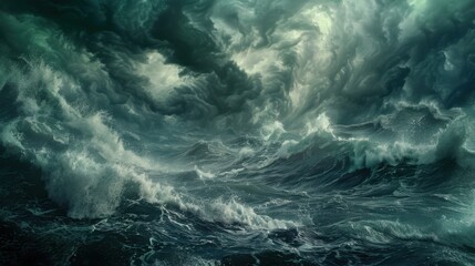 Majestic Power of Nature: Dramatic Stormy Sea with Towering Waves