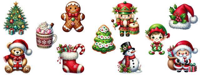 Fototapeta premium Festive christmas clipart collection. Cute christmas elements