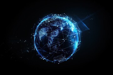 Obraz premium Abstract digital planet Earth with a global network and connectivity concept made of glowing dots, lines
