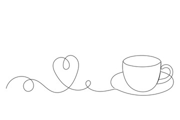 Line Art Cup Illustration. Curve Continuous Line Doodle Art. Editable Black Outline Cup Silhouette Line Ink. Hand Drawn Black Outline Silhouette Cup Contour Continuous Line Icon Decorative Element.