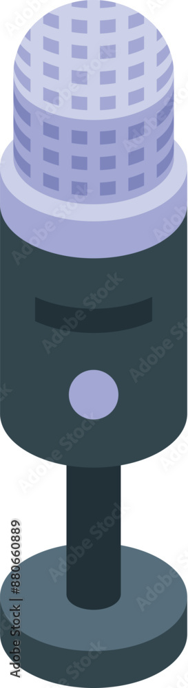 Poster studio condenser microphone standing on a desk is recording sound in isometric view