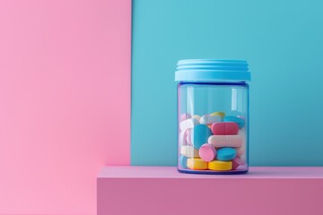Advertising photo plastic jar with pills mockup isolated color background