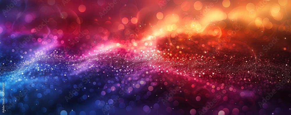 Poster vibrant abstract background with colorful light waves and glitter particles creating a dynamic and e