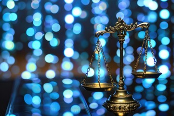 Balance in digital background, concept of technology law or technology lawsuit