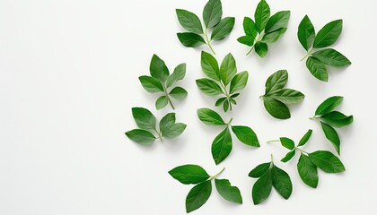 A beautiful arrangement of green leaves on a white background