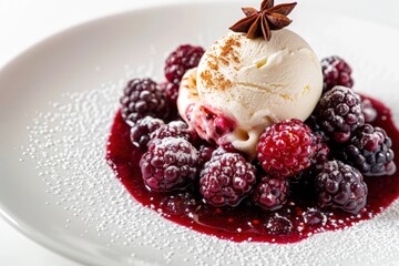 Drunken Berries in Crimson Red Wine Sauce with Vanilla Frozen Yogurt