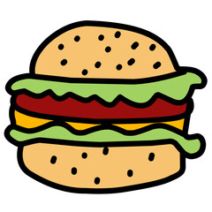 Cartoon simple image of a burger. Vector illustration.
