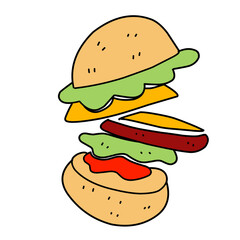 Cartoon simple image of a burger. Vector illustration.