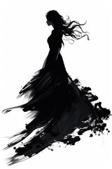 Fototapeta premium A black and white sketch of a woman in a long flowing dress