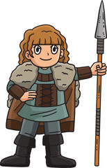 Viking with Spear Cartoon Colored Clipart 