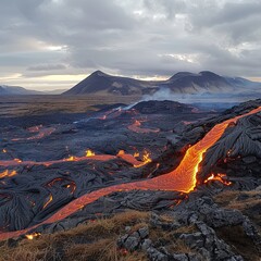 Naklejka premium Icelandic volcano in eruption