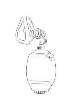 Ambu bag mask for medical purposes drawing in graphic style on white background