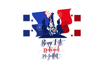 Translate:July 14, Happy National day. Happy Happy National day of France vector illustration. Suitable for greeting card, poster and banner