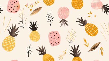 Simple seamless pattern of hand-drawn pineapples with minimal detail