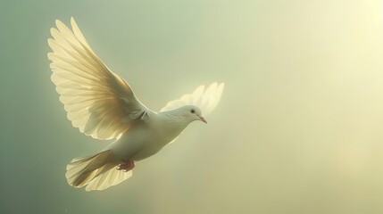Obraz premium White dove in flight against a light background