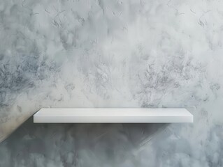 Obraz premium minimalist product display featuring a floating white shelf against a textured gray wall soft shadows add depth and dimension to the clean composition