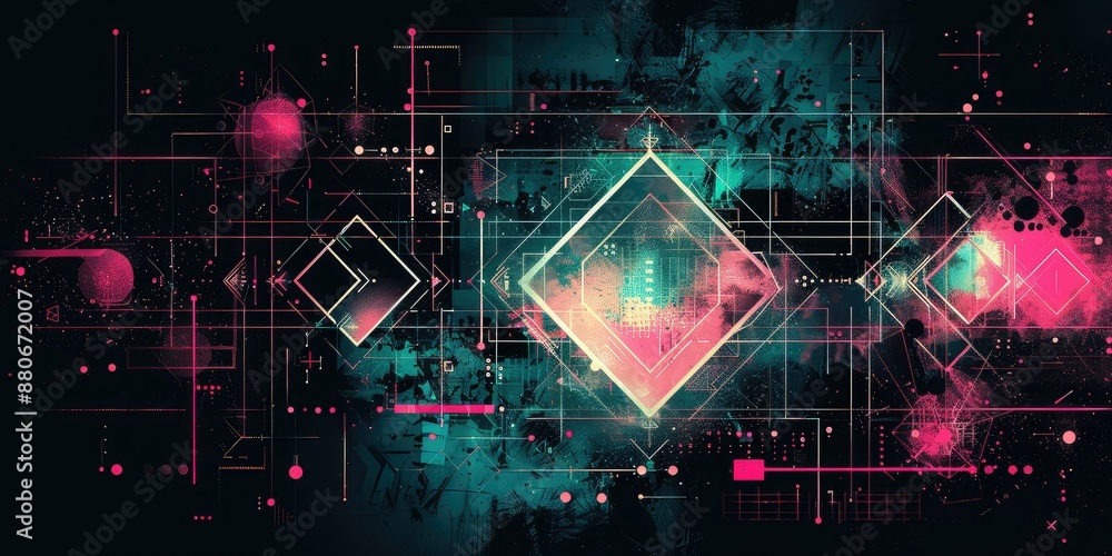 Poster abstract background with squares and lines.