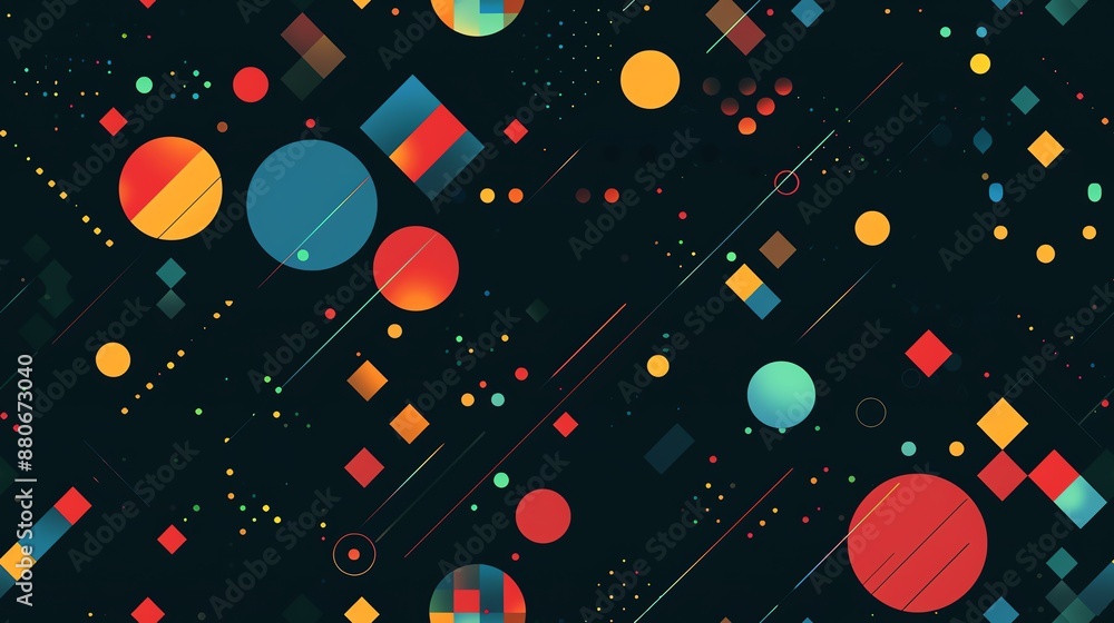 Aufkleber abstract geometric background with colorful circle and square shapes.