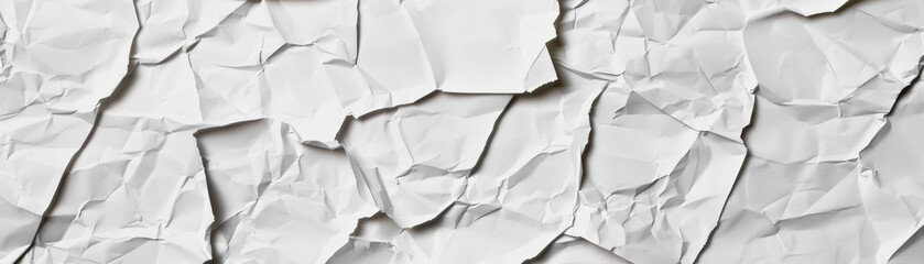 Fototapeta premium Crumpled white paper texture background, perfect for design elements and adding a distressed, worn look to projects and creative works.
