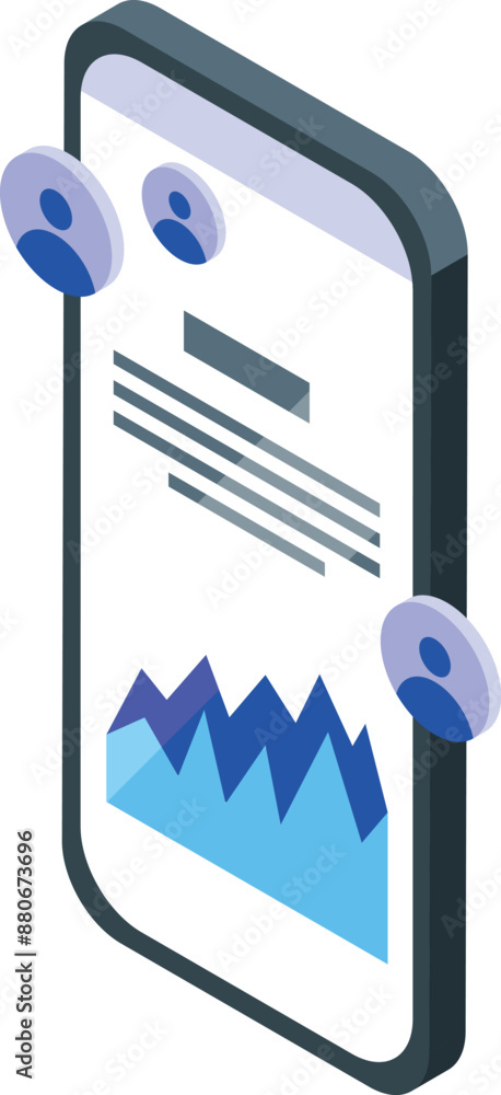Aufkleber smartphone showing customer relationship management app with growing statistics and user icons