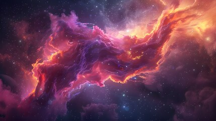 A mystical nebula cloud swirls with starry light in the vast expanse of the cosmos