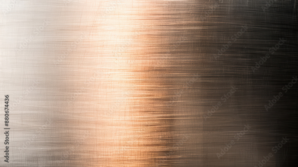 Poster close-up shot of brushed metal surface with subtle gold and silver tones, creating an abstract textu