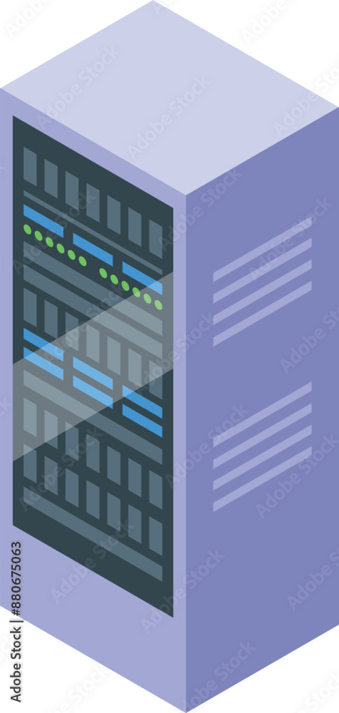 Poster data server computing showing digital information being processed with an isometric view