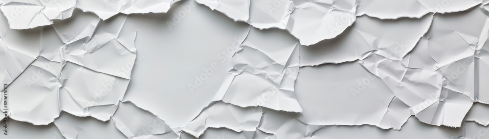 Poster abstract background with torn and crumpled white paper layers creating a textured and artistic desig