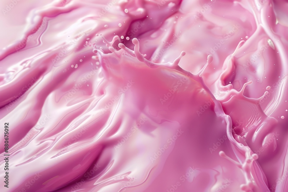 Poster A close-up shot of a pink liquid substance with various textures and patterns