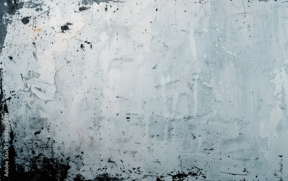 Poster abstract textured background with black and white paint splattered and spread across the surface, cr