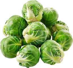 Fototapeta premium Fresh green Brussels sprouts on white background. Perfect for healthy cooking, nutrition, and vegetarian cuisine.