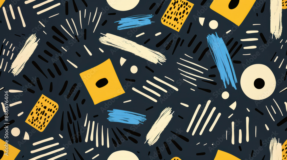 Poster abstract geometric pattern with colorful shapes on a dark background creating a modern and dynamic d