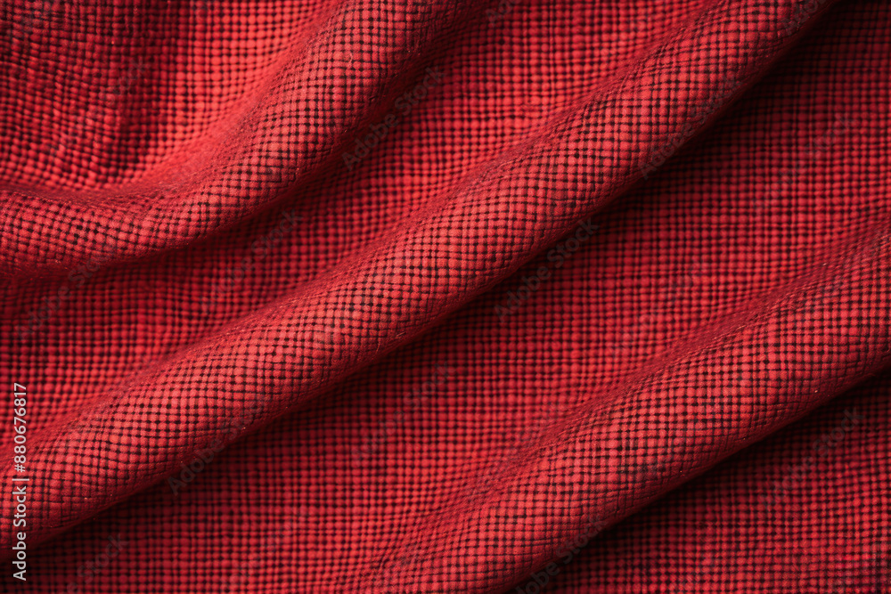 Poster close-up of red textured fabric with intricate patterns and gentle folds, perfect for backgrounds, t