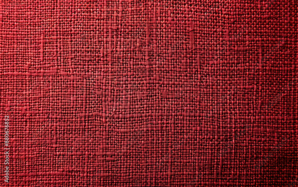 Poster close-up texture of red woven fabric. detailed pattern with intricate threads, perfect for backgroun