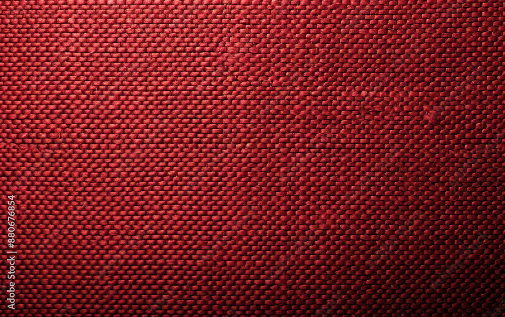 Poster close-up of textured red fabric, showcasing a detailed woven pattern for background or backdrop use 