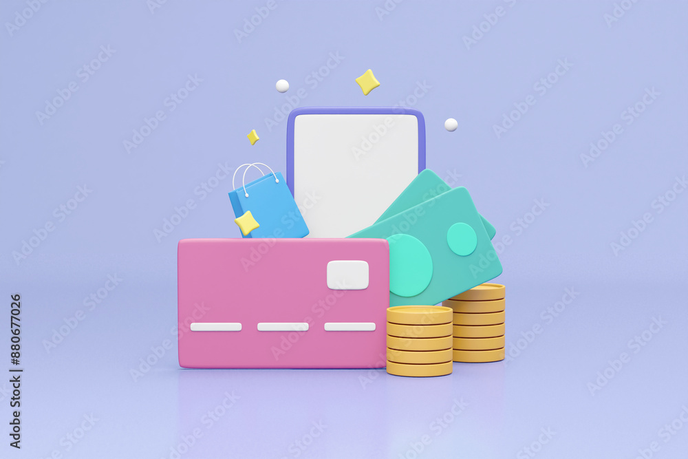 Aufkleber a dynamic 3d render illustrating the ease and security of modern shopping and payment methods with f