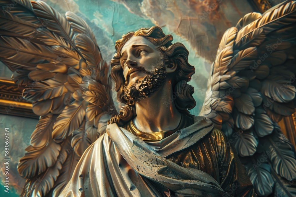 Poster A detailed view of a beautiful angel statue with intricate details and texture