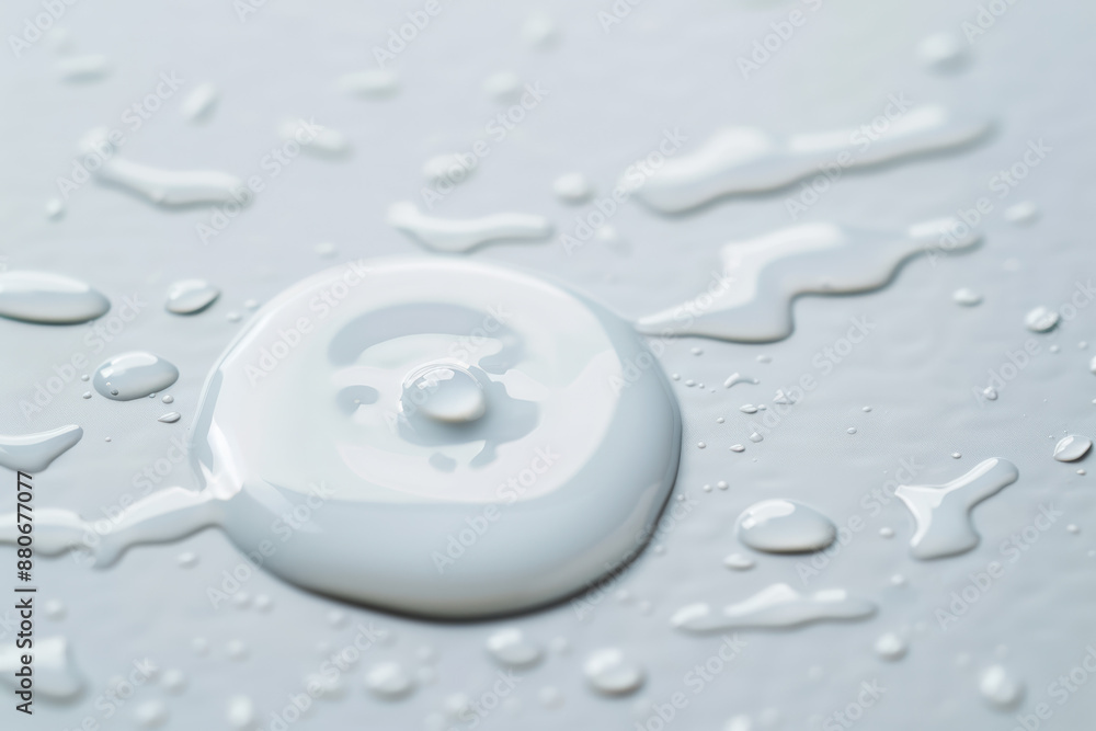 Poster close-up of white paint splatter on a smooth surface creating an artistic and abstract design with v