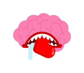 Brain eats Heart. Concept: cold calculation