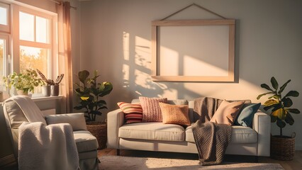 Fototapeta premium Modern Living Room Decor - Square Frame Mock up