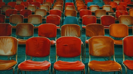 Repeating pattern of chairs in an auditorium