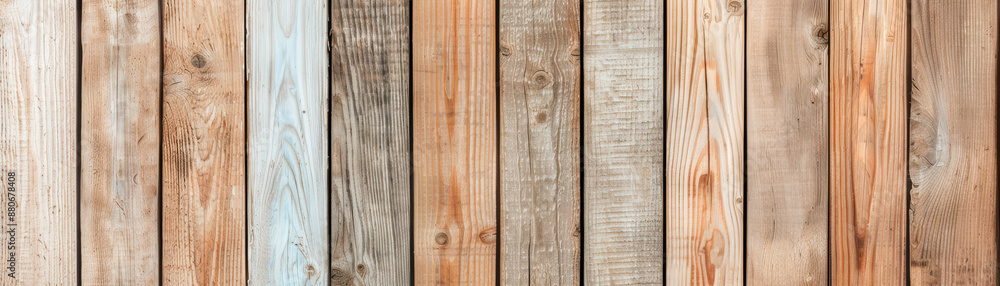 Poster wooden planks with various textures and colors aligned vertically, creating a rustic and natural bac