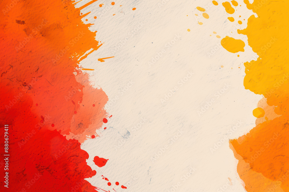 Poster abstract watercolor background with vibrant red, orange, and yellow splashes on textured paper, crea