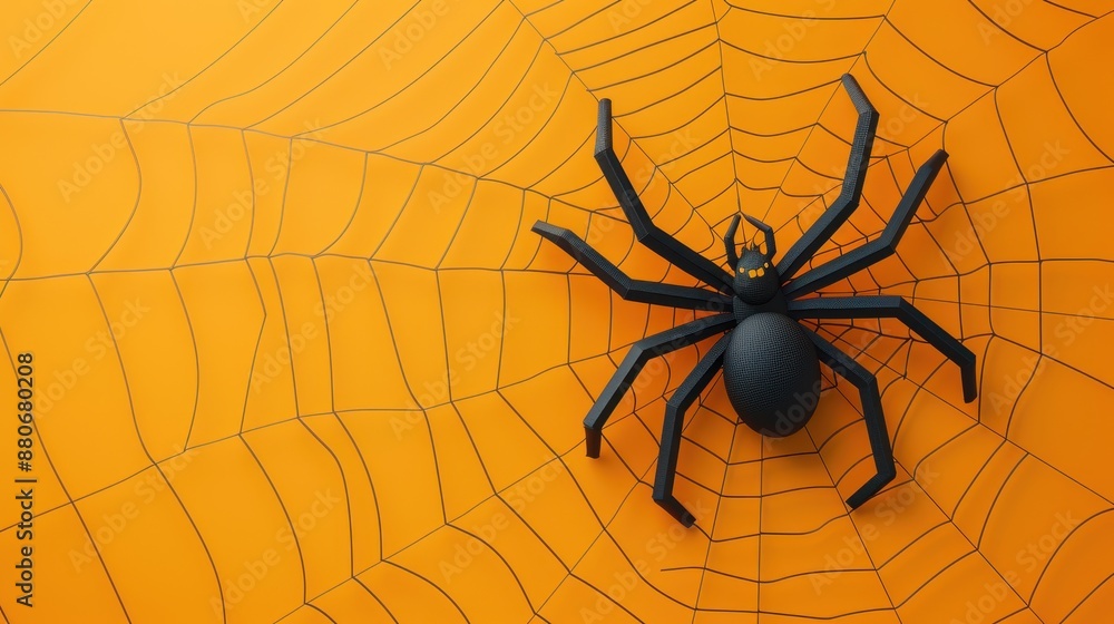 Wall mural A black spider is on a web of orange