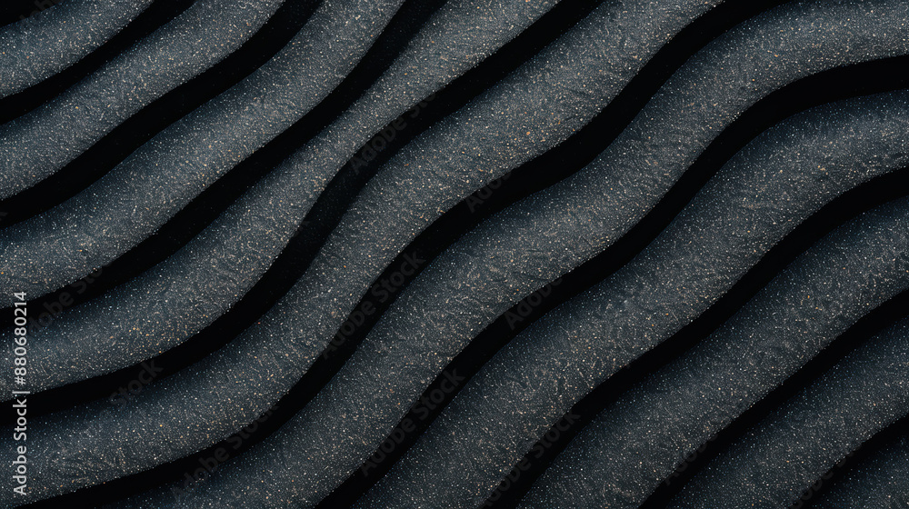 Poster abstract close-up of dark wavy textured surface, showcasing repetitive curved lines creating shadows