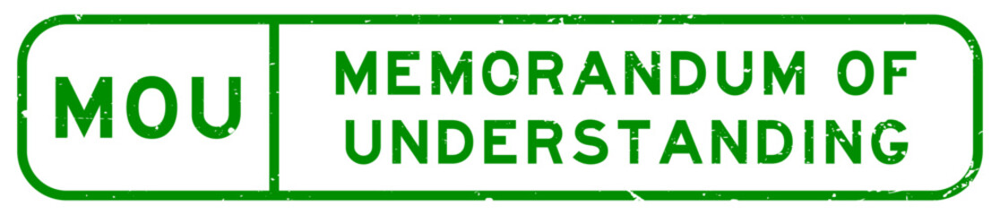 Grunge green MOU memorandum of understanding word square rubber seal stamp on white background