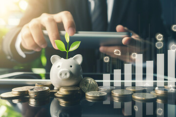 Growing savings money. piggy bank in business strotegy