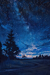 Naklejka premium A painting of a stack of a starry night sky